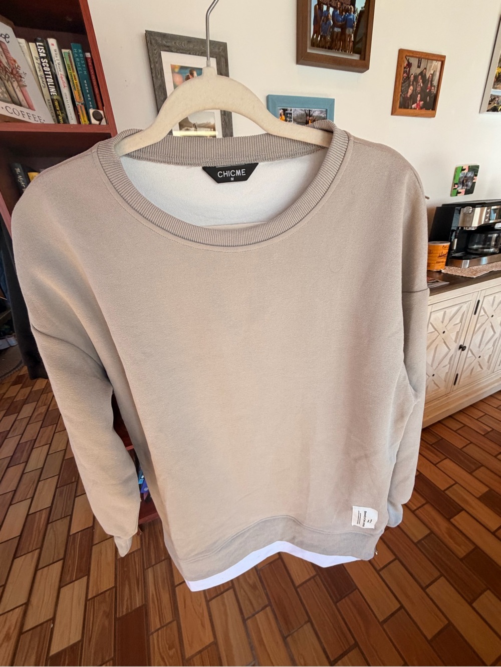 ChicMe Beige Oversized Layered Crewneck Sweatshirt Size Medium Relaxed Fit